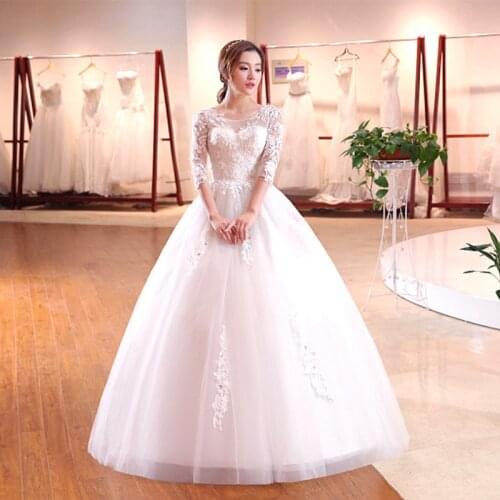 2021 New Simple Half Sleeve Wedding Dress Elegant O Neck Princess Ball Gown Lace Flower Plus Size Custom Made Vestido De Noiva
