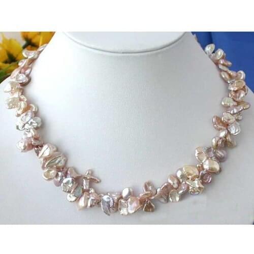 Perfect 2rows 18'' 10-12mm Lavender Keshi Cultured Pearl Necklace,Handmade Wedding Birthday Women Gift Jewellery,Free Shipping