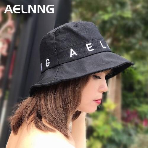 AELNNG Brand Cotton Womens Bucket Hat 2021 Summer New Letter Panama Hat Outdoor Sunbonnet Sunscreen Fisherman Hats A006