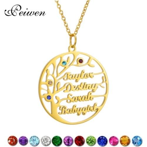 Personalized Tree Of Life Necklace Custom Name Birth Stone Necklace Stainless Steel Nameplate Necklaces Women Men Choker Gift