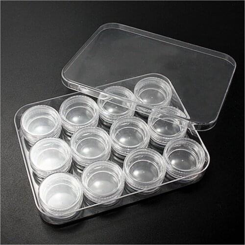 Plastic Box For Jewelry Beads Pills Storage & 12 Round Organizer Containers Jars,Transparent,Box size: about 12x9x1.6cm small ro