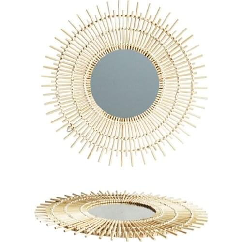 Rattan Dressing Mirror Innovative Art Decoration Round Makeup Mirrors Living Room Bedroom Wall Mirror Photo Props W3JE