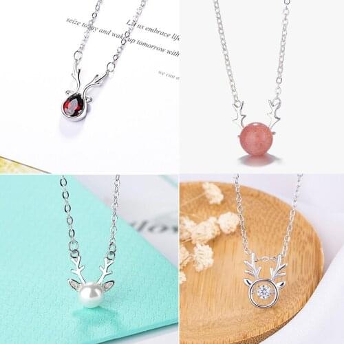 Yiustar Elk Deer Head Pendants & Necklaces Female Crystal Necklace Choker Long Chain Animal Deer Jewelry Necklace