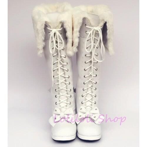 Princess sweet punk shoes loliloli yoyo Japanese design custom big size white genuine leather knee-high boots an9008