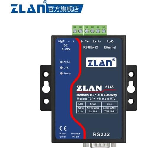 Modbus Gateway 485 to Serial-Ethernet Server ModbusRTU and ModbusTCP Transfers Between ZLAN5143