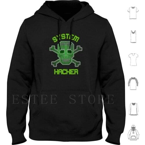 System Hacker Hoodie Long Sleeve Hacker Skull Crossbones Cyber Computer Motherboard Circuit Chip Code Binary Software