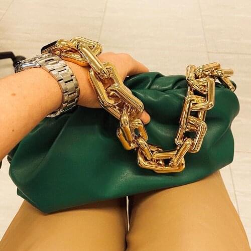 Thick Chain Handbags For Women 2021 Soft Leather Shoulder Bag Luxury Hand Purse High Quality Dad Clutches Female Hand bag Bolso