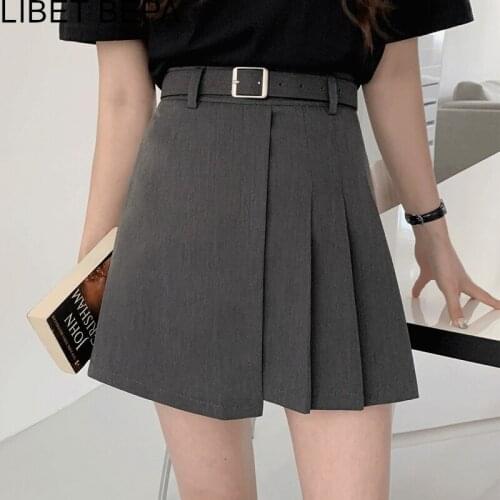 2021 New Summer Women Skirts High Waist With Belt Pleated A-Line Fashionable Korean Preppy Style Lady Wild Mini Skirts SK6197