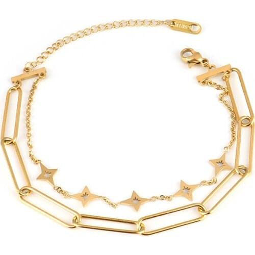 Punk Double Layer Bracelet Women Stainless Steel Bracelet For Women Thick Bracelets Chain Bracelet Charm Bracelet Jewelry