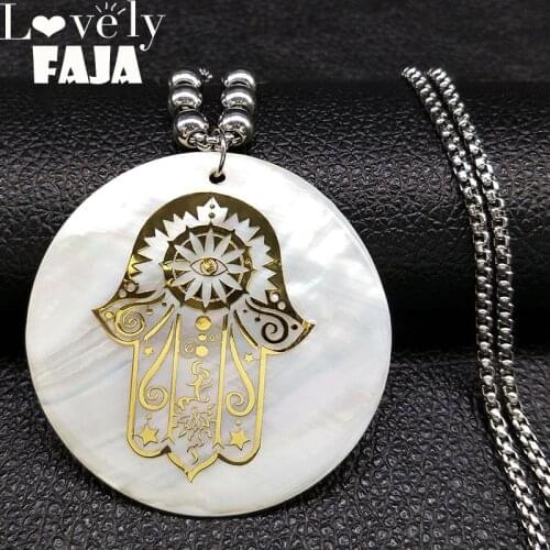 2021 Islam Hamsa Hand Stainless Steel Sell Necklace for Women Gold Color Big Long Necklace Jewelry bisuteria mujer N18439