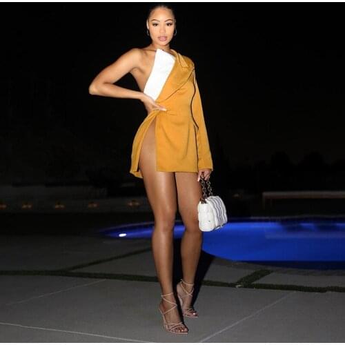 Suit Stitching Ladies Dress, Side Slits, Irregular, Oblique Shoulder One-Sleeved Jacket, Commuting To Work, Evening Dress, Party