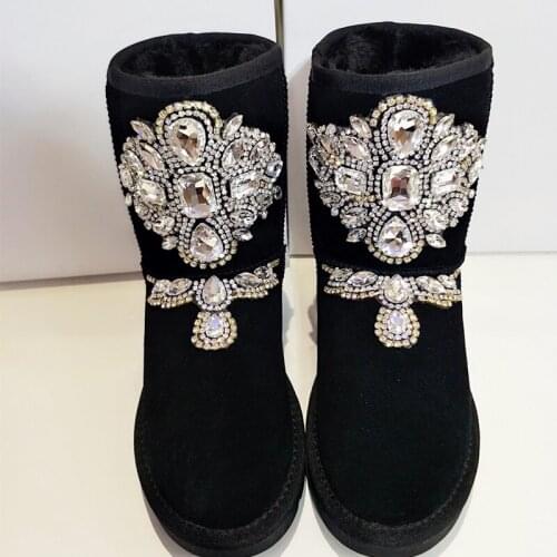 Winter new warm cotton shoes handmade custom tube large bpraid hair leather belt drill snow boots non-sli
