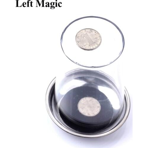 1 Pcs Coin Penetrates Into The Cup Tricks The Good Stretch COINS Through The Glass Magical Steel Cup Mat Magic Trick Props G8077