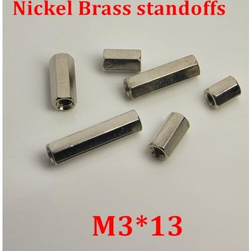 100pcs M3*13 Nickel Plated Brass Standoff Spacer Female female Silver Spacing Screw PCB Board Brass Threaded spacer hex spacer
