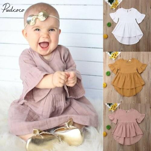 2019 Children Summer Clothing Baby Toddler Kids Girls Clothes Mini Ruffled Half Sleeve Dress Solid Tutu Dresses Casual Gown 0-5T