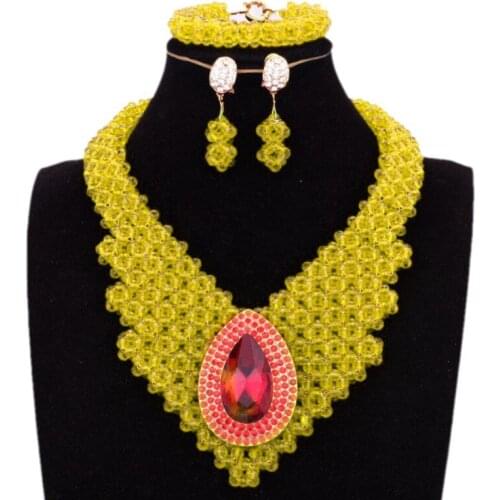 4UJewelry Latest African Beads Jewelry Sets 6 Colors Nigerian Wedding Necklace Crystal