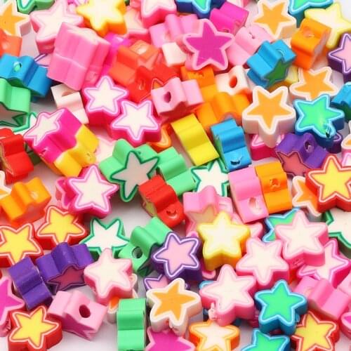 50/100pcs 10mm Mixed Star Shape Polymer Clay Beads Clay Loose Spacer Beads For Jewelry Making DIY Handmade Accessories