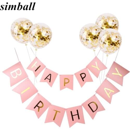 6pcs 12inch Gold Confetti Balloons Inflatable Birthday Air Ballon White Happy Birthday Banner Birthday Party Decoration Supplies