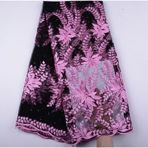 African Tulle Lace Fabric 2019 High Quality Embroidery Pink French Tulle Lace Fabric Nigerian Wedding Lace Fabrics Y1501