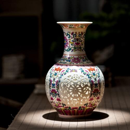 Antique Jingdezhen Ceramic Vase Chinese Pierced Vase Wedding Gifts Home Handicraft Furnishing Articles