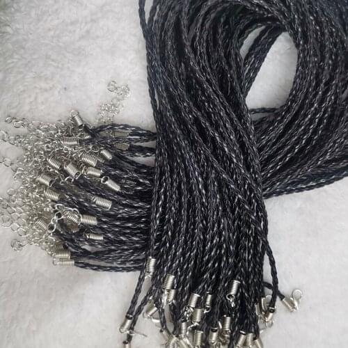 Free Ship 100 pcs black leather braided complect necklace cords 22 inches