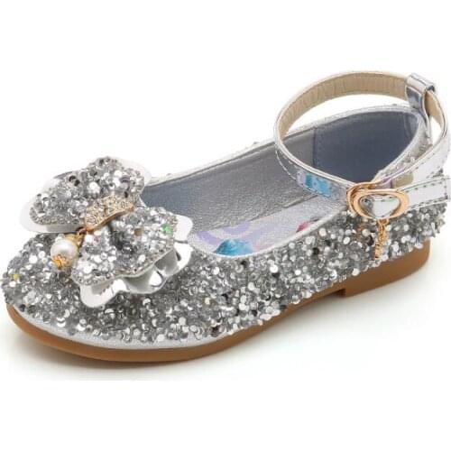 Disney Frozen Girls Sandals For Princess Leather Shoes Girls Flat Heel Party Wedding Shoes Sequins Butterfly Pearl Elsa Shoes