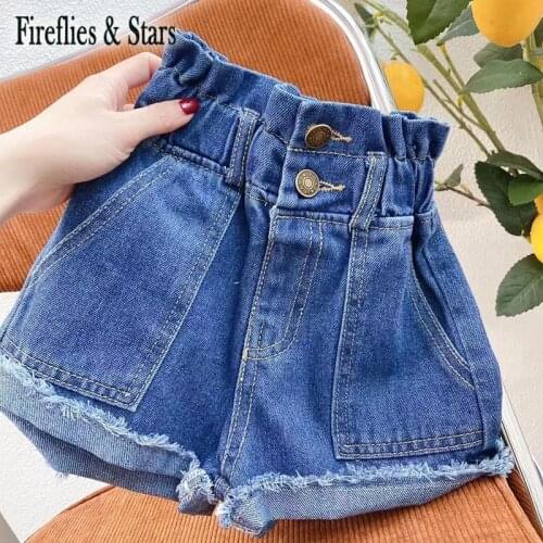 Summer Girls Hot Shorts Baby Mini Jeans Kids Denim Shorts Children Bottoms Fashion High Waist Bud Ruched Ripped 3 To 9 Yrs