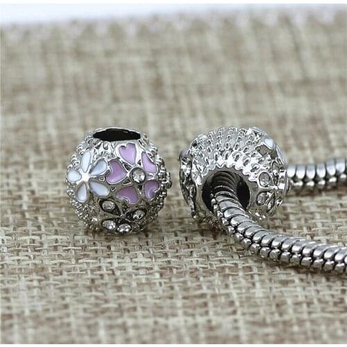 DIY Drip Gossip Cherry blossoms USA big hole bead Fit pan Charm Bracelets heart round Jewelry Drop shipping for necklace