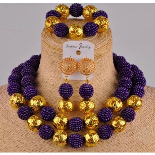 Purple simulated pearl necklace african set nigerian wedding african beads jewelry set ZZ08