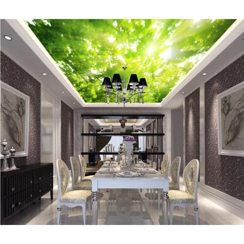 Photo wallpaper ceiling customize Living room bedroom 3D ceiling Green forest home decor wallpaper