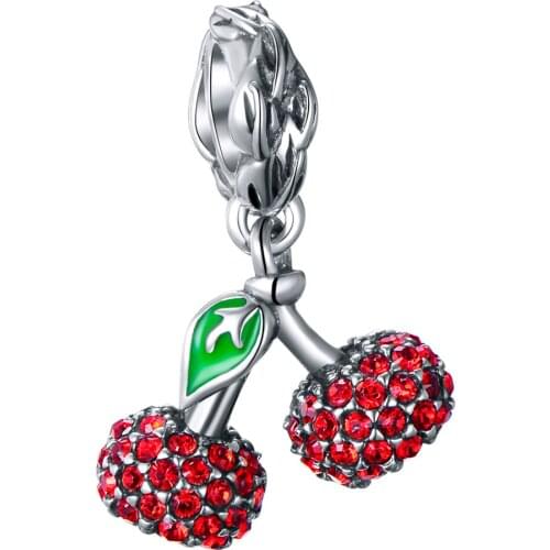GW Easter Series 925 Sterling Silver Apple Shaped Design With Red Rhinestones Charm for Original Bracelet Women