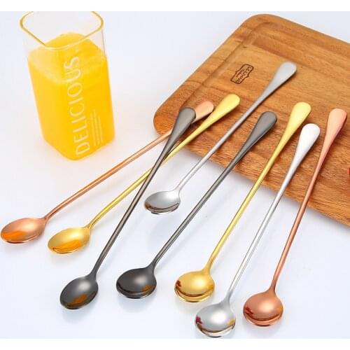 Creative Coffee Spoon Lengthened ice Spoons Stainless Steel Stirring Spoon Scoop Gold Cocktail stick Honey Dipper Tiny Spoon