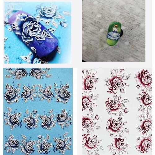 3D Acrylic Engraved flower Nail Sticker pretty girl Rose flower bird Water Decals Empaistic Nail Water Slide Decals Z0112
