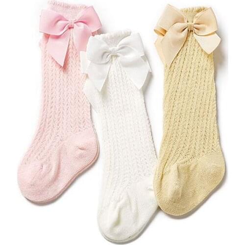Baby Girl Socks Mesh Thin Big Bow Infant Long Knee High Sock Cotton Newborn Socks for Girls Age for 0 to 3year