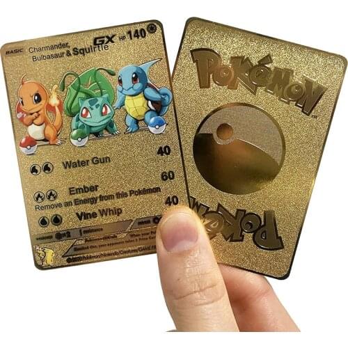 2021 NEW Pokemon Metal CardCharmander Bulbasaur Squirtle Golden GX Card Collection Gift Kids Game Collection Cards