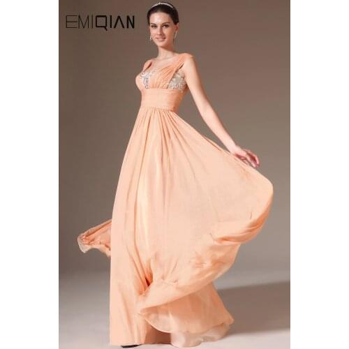 New V-Neck Empire Orange Chiffon Evening Gowns,Tank Backless Evening Dress
