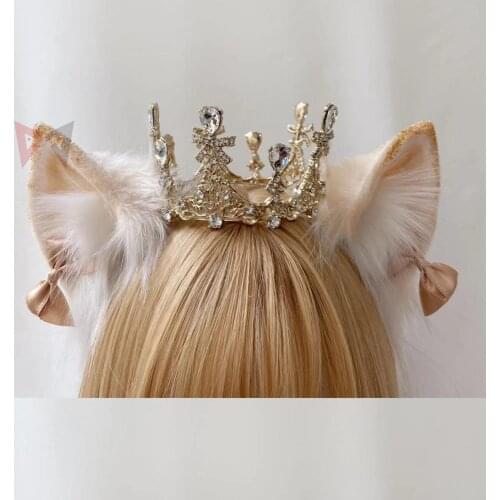 New White Cat Crown Ears Hair Hoop Set Hand Made Work For KC Cosplay Party Game Costume Accessories Custom Made
