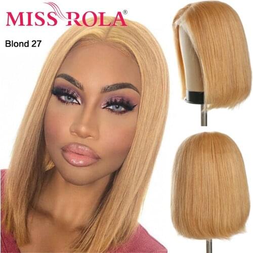Miss Rola 4*4 Lace Closure Human Hair Wigs Peruvian Remy Hair Straight Short Bob Wig 1B30 1B99J 1B27 99J Lace Wigs 150% Density