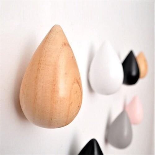 Practical Water Drop Shape Home Wood Wall Hanger Bathroom Door Coat Hanger Hat Single Hook Holder for Hanging Room Decoration