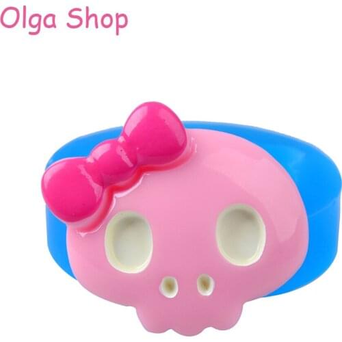 PYL709 38.2mm Halloween Skull with Ribbon Silicone Mold - Cake Decoration, Fondant, Gum Paste, Resin Jewelry Making, Candy Mold