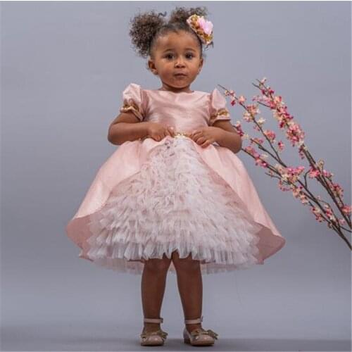 Puffy Pink Baby Girl Dresses Kids Princess Party Gown Kids First Communion Dresses Birthday New Year
