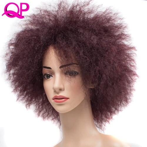 Qp Hair Afro Kinky Straight High Temperature synthetic Wig African American short wigs for Women Ombre red Blonde Cospaly Wig