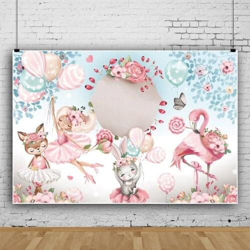 Dance Bunny Pink Danford Crane Girl Birthday Backdrops Cake Candy Table Decor Balloons Floral Newborn Baby Shower Backgrounds
