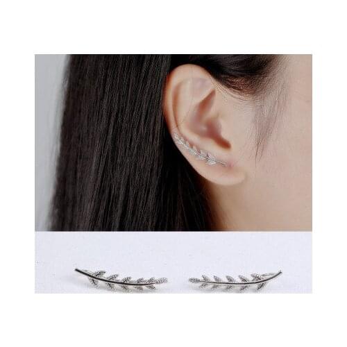 S925 Silver color Earrings Leaves Ear Clips Women Fashion Glamour Anti-allergy Ladies Jewelry Girlfriend Gifts