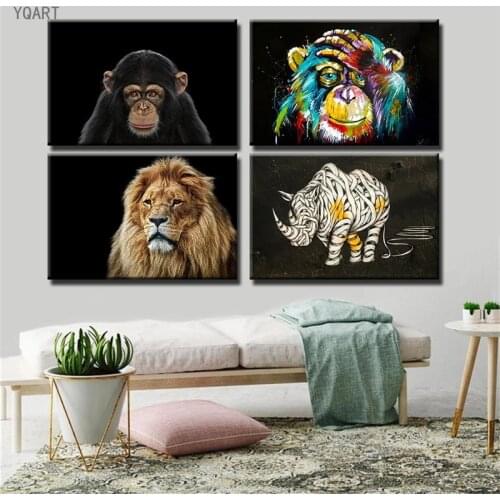 Modern Animals Canvas Art Posters Monkey Lion Tiger Painting Pictures for Modern Home Living Room Decor