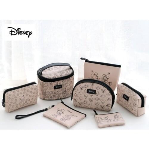 Disney Genuine Mickey Minnie Bag Womens Hand Bag Cartoon Creative Retro Zip Storage Bag Makeup Bag Coin Purse