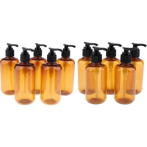 Pack of 10 Pcs PET Plastic Empty Shampoo Bottles with Black Pumps, 200 & 300ml Capacity Soap Lotion Refillable Bottles