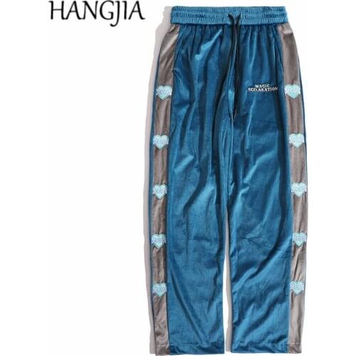 Side Striped Love Embroidery Velour Joggers Sweatpants for Women Harajuku Streetwear Fashion Mens Polyester Sweat Pants Velvet 2