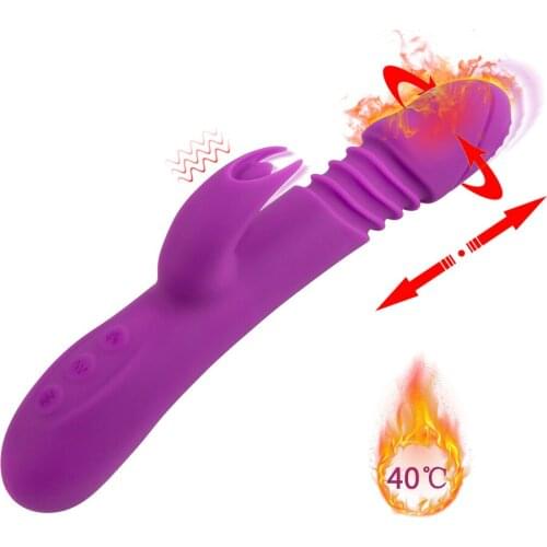 Rabbit Vibrator Telescopic Heating Rod Thrusting Clitoris Stimulator Heating AV Stick Rotating Dildo Sex Toys for Woman