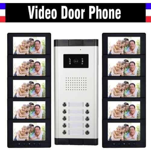 10 Units Apartment Video Intercom System 7 Inch Monitor Video Door Phone Intercom System Wired Home Video Doorbell kit